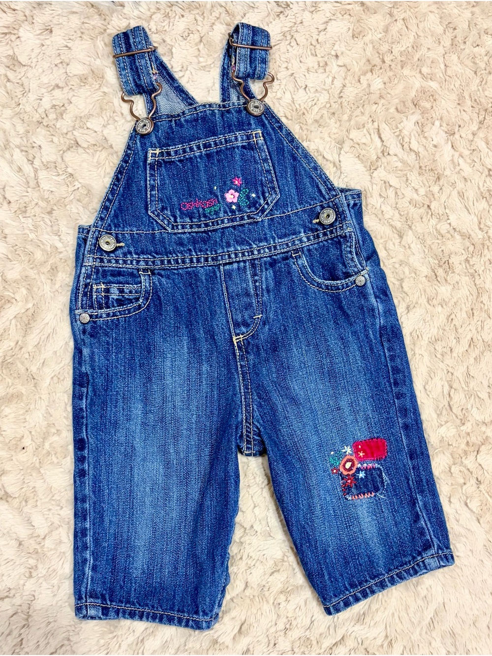 6m Oshkosh vintage Denim Floral Embroidered Overalls